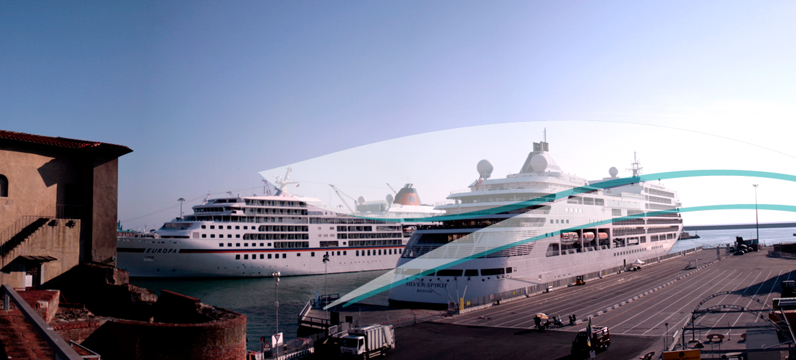 Cruise ships docked at the port of Livorno